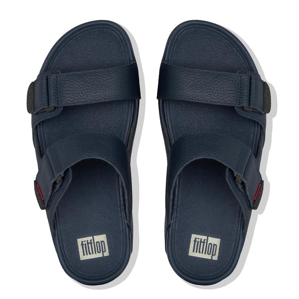 Fitflop Mens Slides - Gogh Moc Adjustable Leather - Navy - 416-VJSFIE